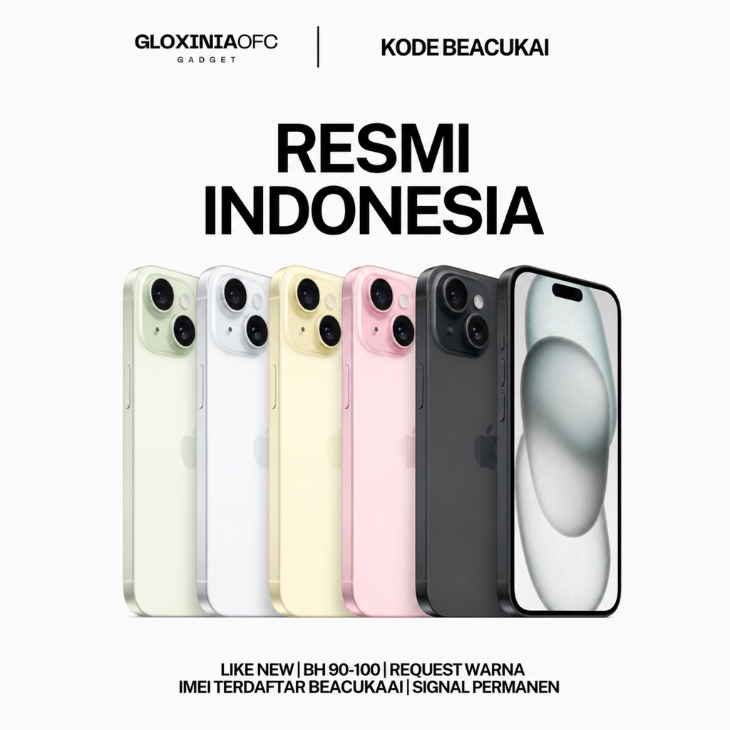GLOXINIA - iphone 15 128 gb 256 gb - unit resmi indonesia fullset bergaransi ex display - imei terda