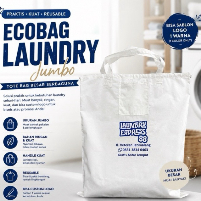 Ecobag Jumbo Custom No | Tote Bag Laundry Besar | Tas Laundry Reusable | ecobag laundry, tote bag la