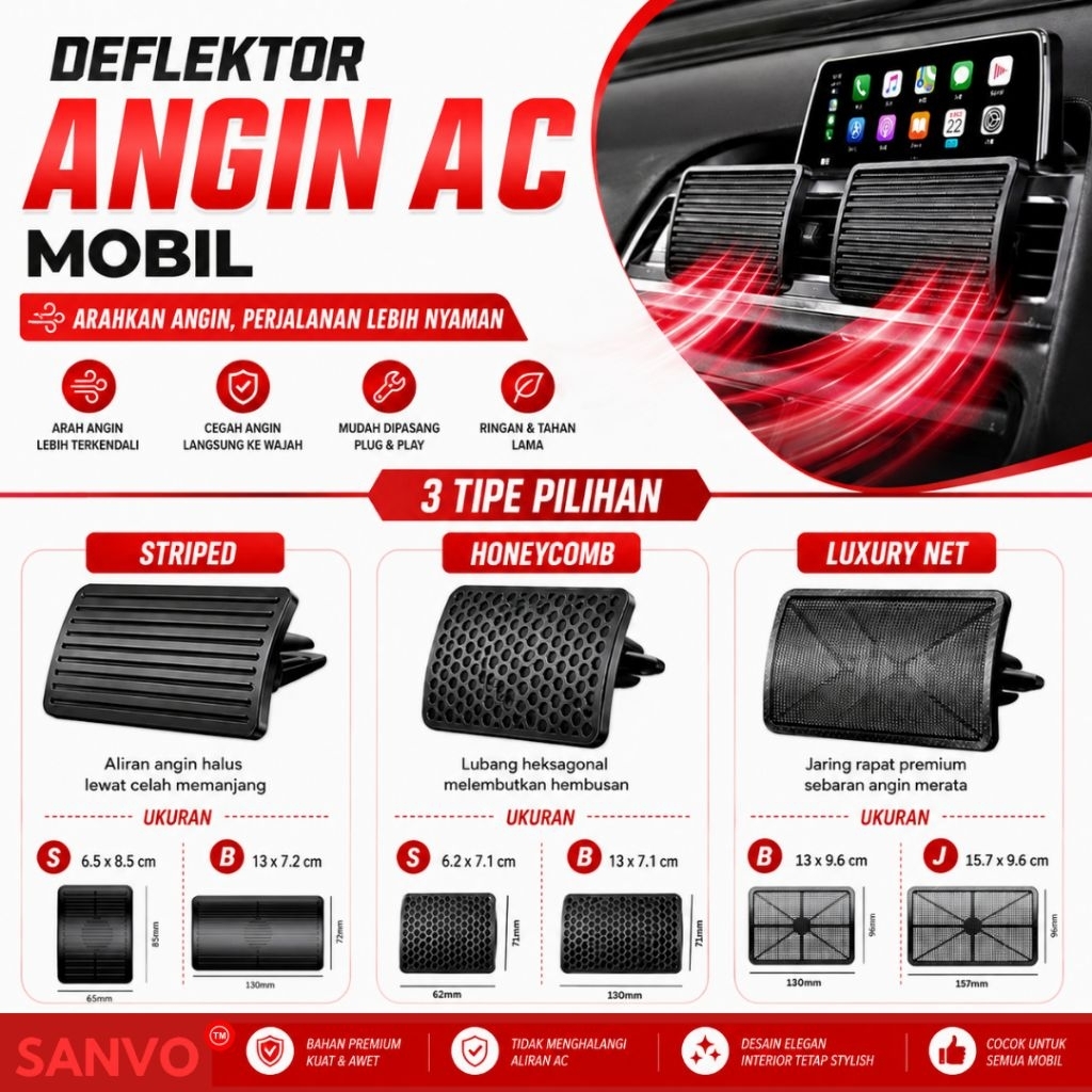 Premium Deflektor AC Mobil Universal | Pengarah Angin AC Anti Hembus Langsung | Air Conditioner Wind