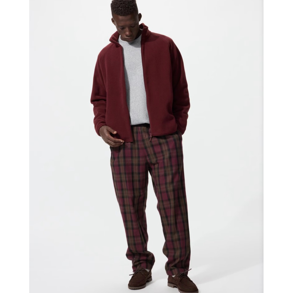 Celana Ankle Flanel UNIQLO, Warna Wine, Ukuran L