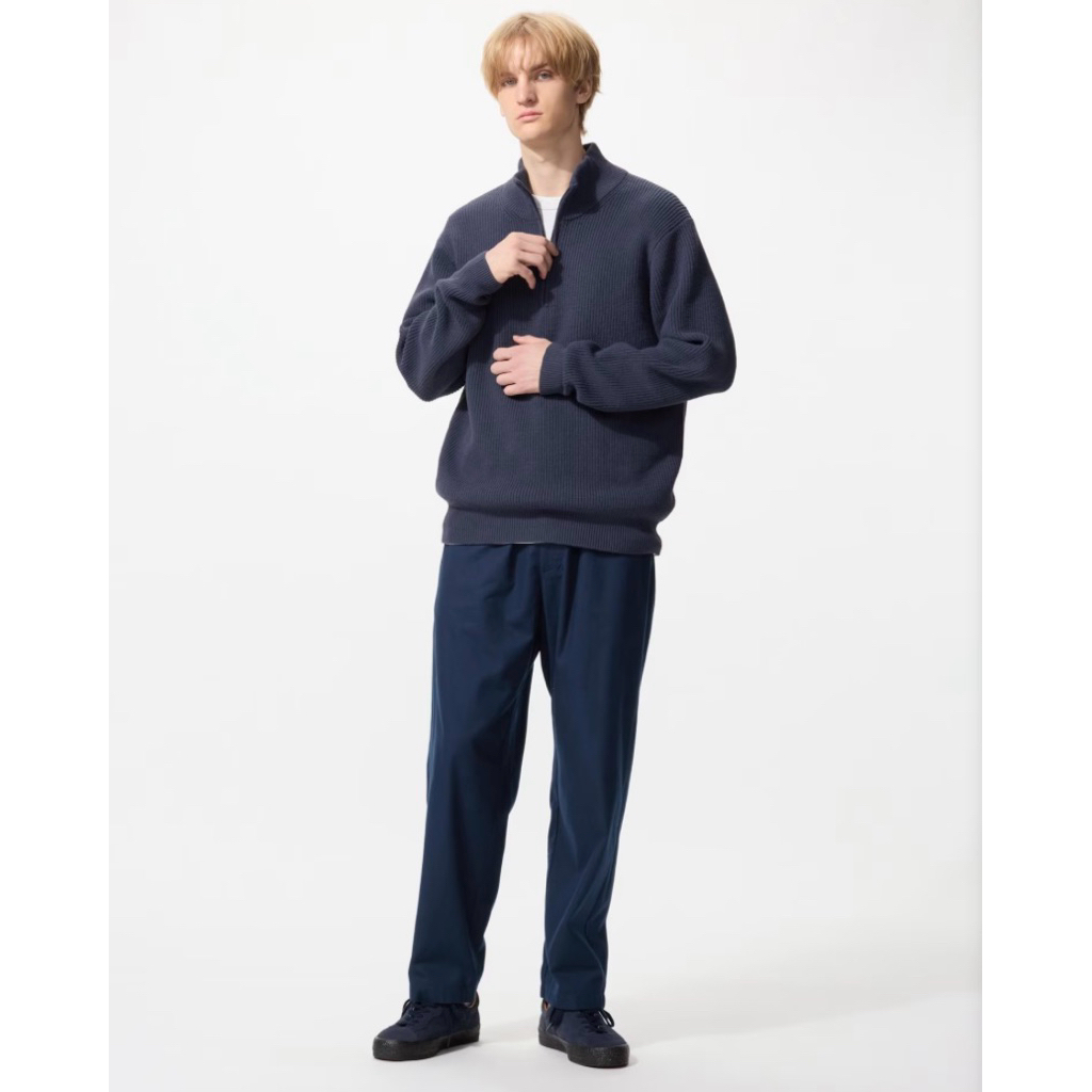 Celana Ankle Flanel UNIQLO, Warna Navy, Ukuran L