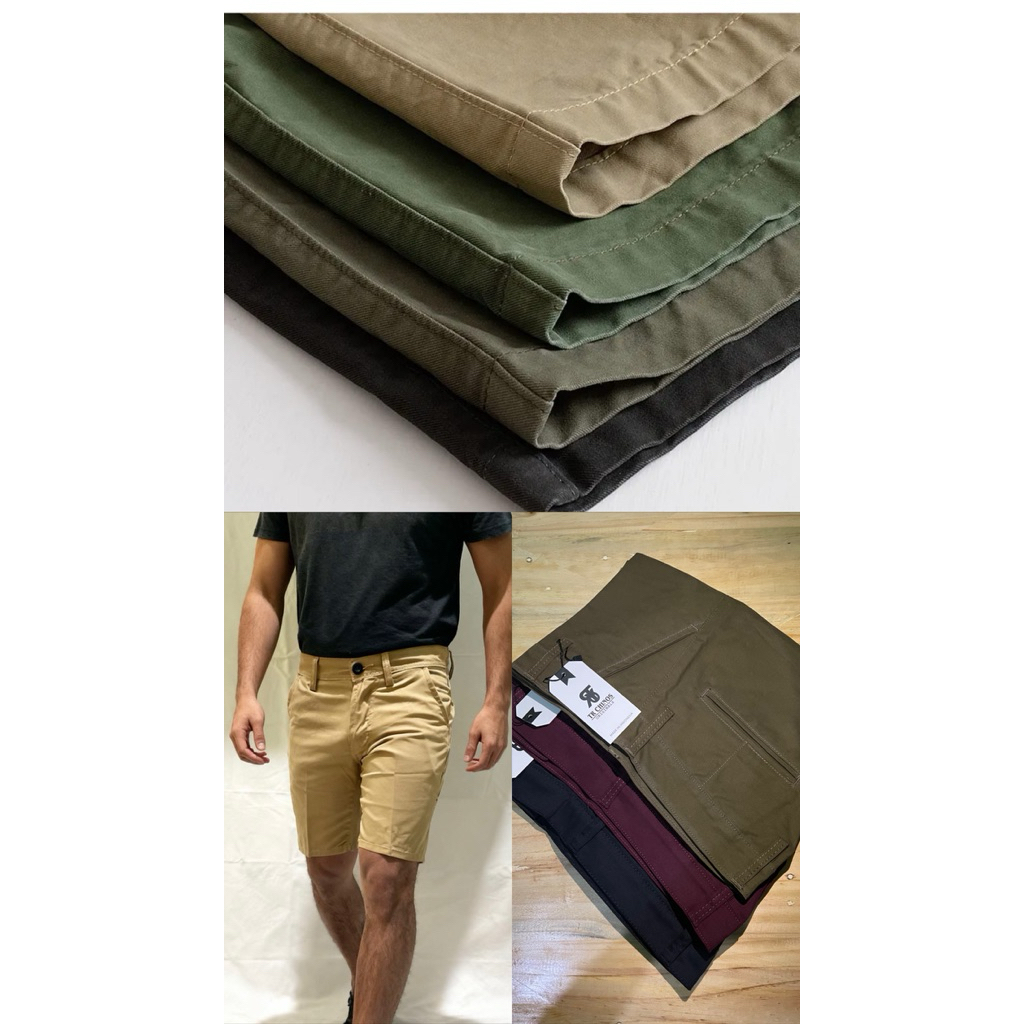 TR CHINOS ORIGINALS - Celana chinos pendek pria premium slim fit warna coklat muda bahan twill katun