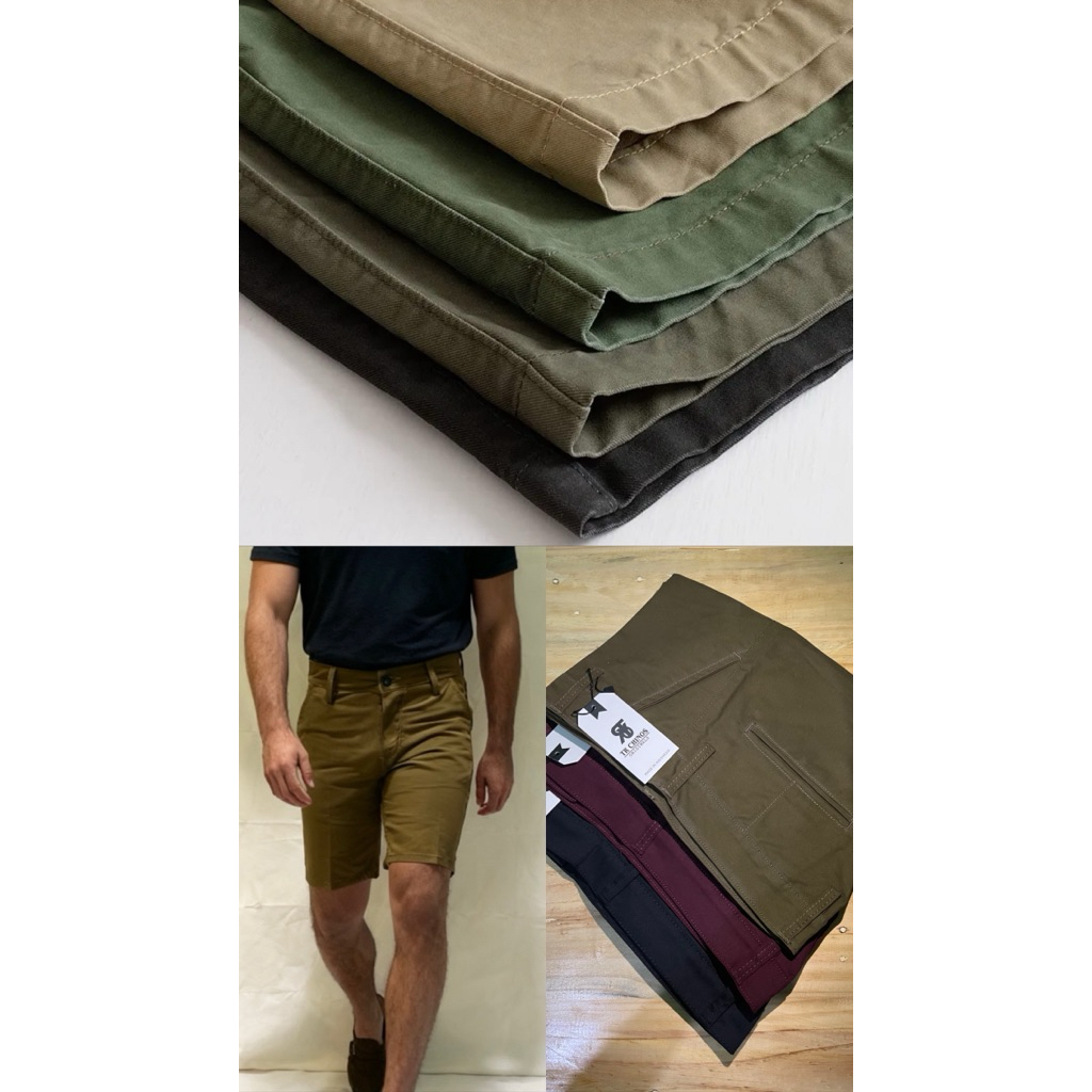 TR ORIGINAL - Celana pendek pria chino chinos slim fit katun premium - Coklat Tua