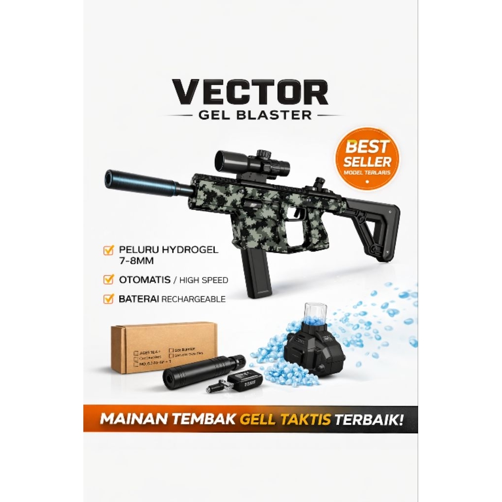 Mainan Pistol Tembakan Elektrik RamboZ M249 P90 QBZ M416 Uzi -VECTOR Hijau