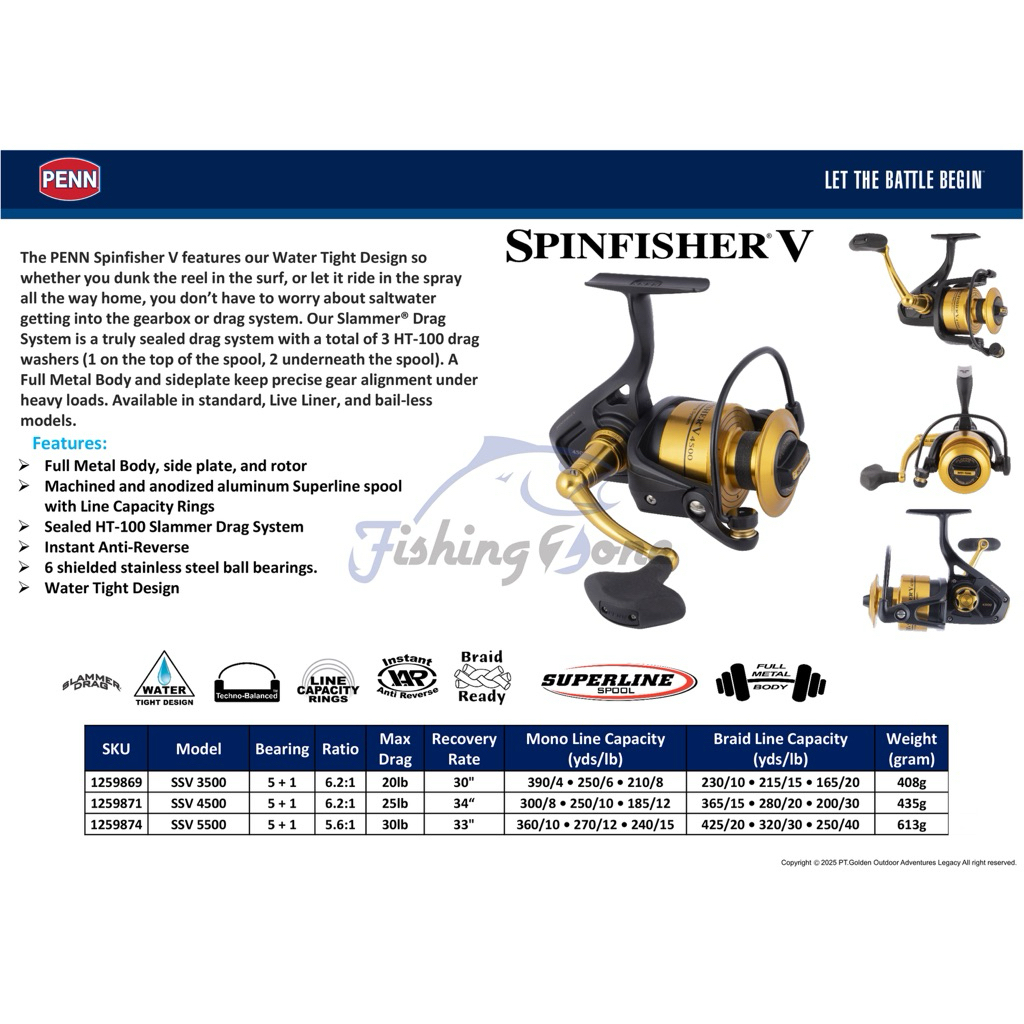 Penn SPINFISHER V Spinning Reel SSV 3500 4500 5500 metal body SW water proof reel jigging dan castin