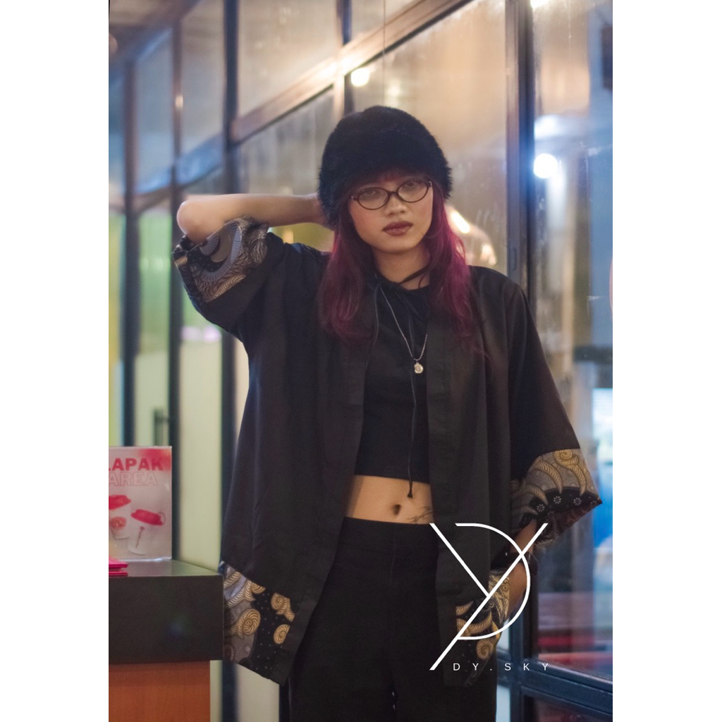 HAORI OUTER CARDIGAN KIMONO JEPANG | Batik Tradisional | IRENG JUMANTARA (biru)