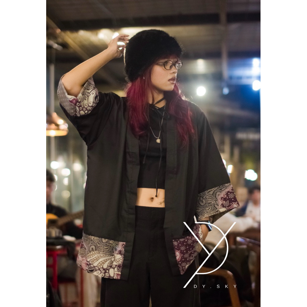 HAORI OUTER CARDIGAN KIMONO JEPANG | Batik Tradisional | IRENG GANDARIA (ungu)