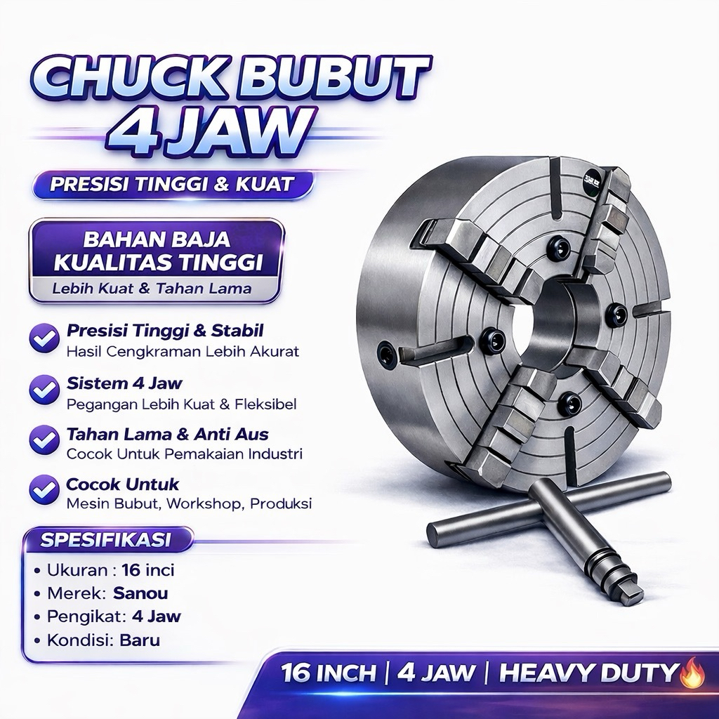 Claw Bubut / Chuck Bubut 16 Inch 4 Jaw Self Centering | Kepala Bubut Besi Cor Nodular Bola Dunia