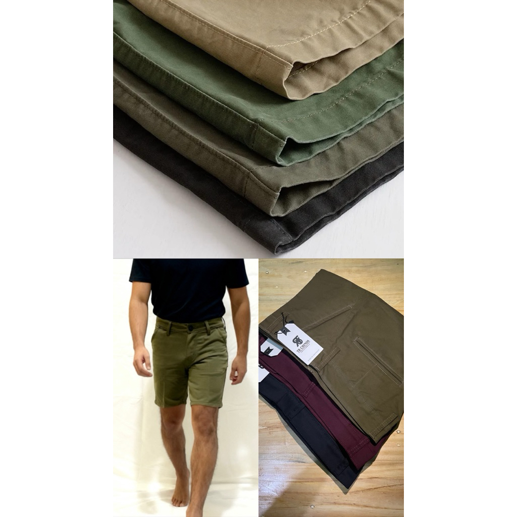 TR CHINOS ORIGINALS - Celana chinos pendek pria premium slim fit warna army bahan twill katun tebal
