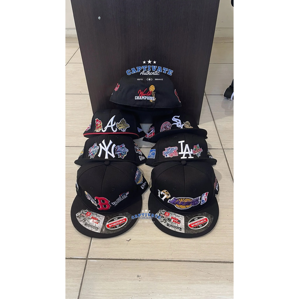Captivate - Topi SnapBack FULL BORDIR NBA Los Angeles Lakers & Chicago Bulls & New York Yankees Hita