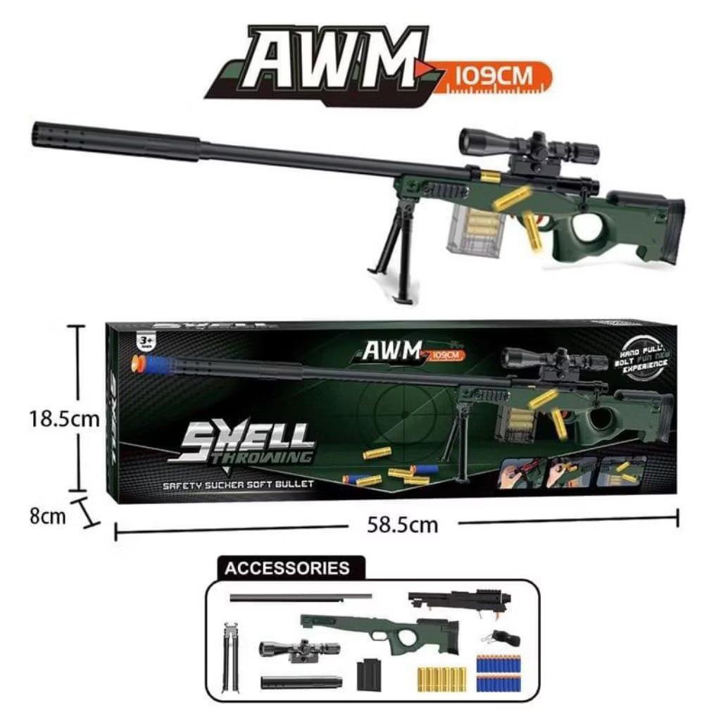Mainan Tembakan Anak Shell Throwing AWM Ejection Soft Bullet Jumbo Per Set