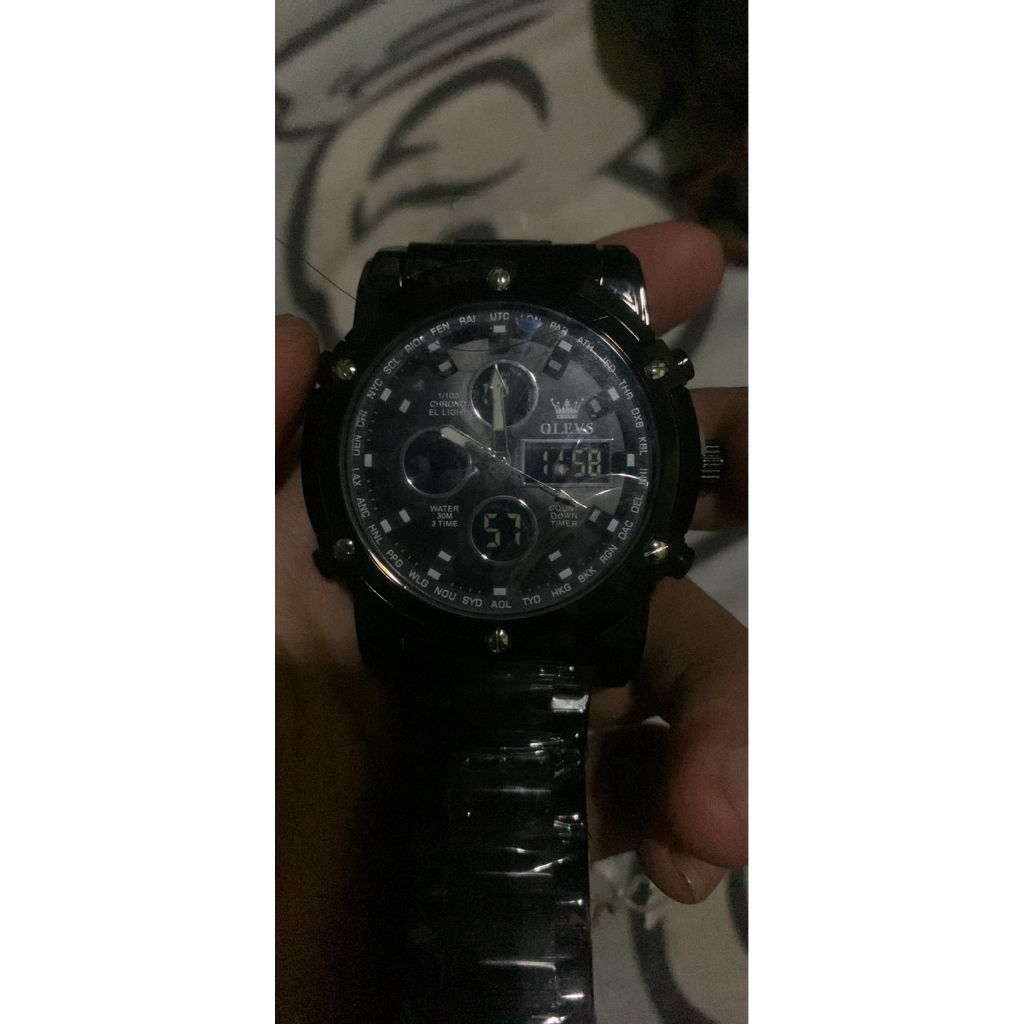 Jam Tangan Olevs H1106 FullBlack Analog-Digital