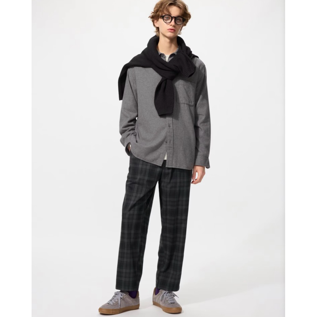 Celana Ankle Flanel UNIQLO, Warna Grey, Ukuran L