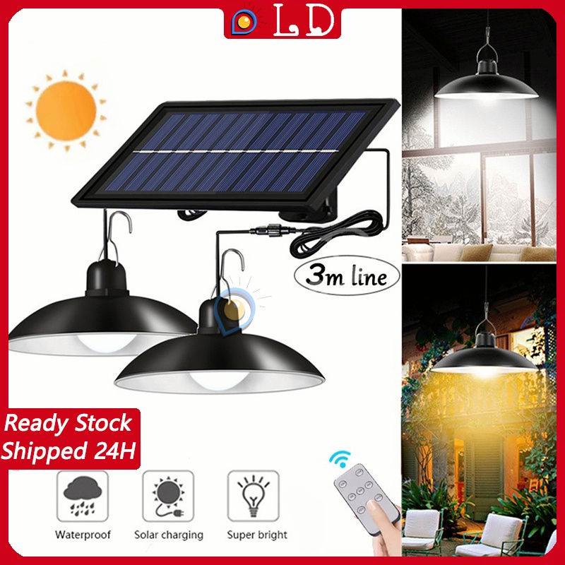 Double Head Lampu Surya Lampu Outdoor Solar Pendant Light IP65 Waterproof Outdoor Indoor Solar Lamp Dengan Garis Lampu Gantung Rumah Dalam Ruangan Lampu Langit-langit untuk Berkemah Taman Halaman