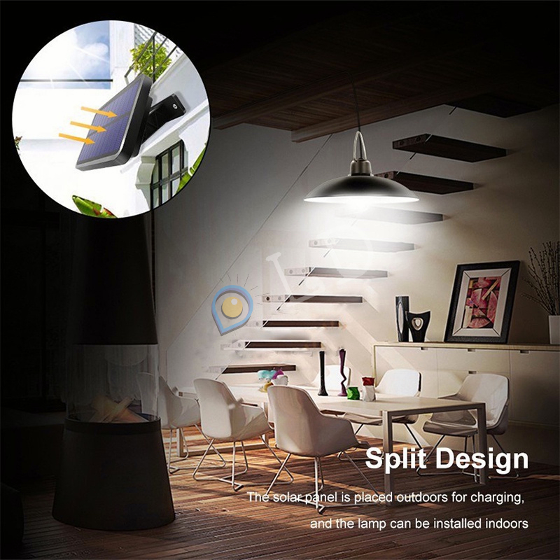 Double Head Lampu Surya Lampu Outdoor Solar Pendant Light IP65 Waterproof Outdoor Indoor Solar Lamp Dengan Garis Lampu Gantung Rumah Dalam Ruangan Lampu Langit-langit untuk Berkemah Taman Halaman