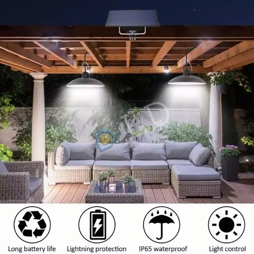 Double Head Lampu Surya Lampu Outdoor Solar Pendant Light IP65 Waterproof Outdoor Indoor Solar Lamp Dengan Garis Lampu Gantung Rumah Dalam Ruangan Lampu Langit-langit untuk Berkemah Taman Halaman