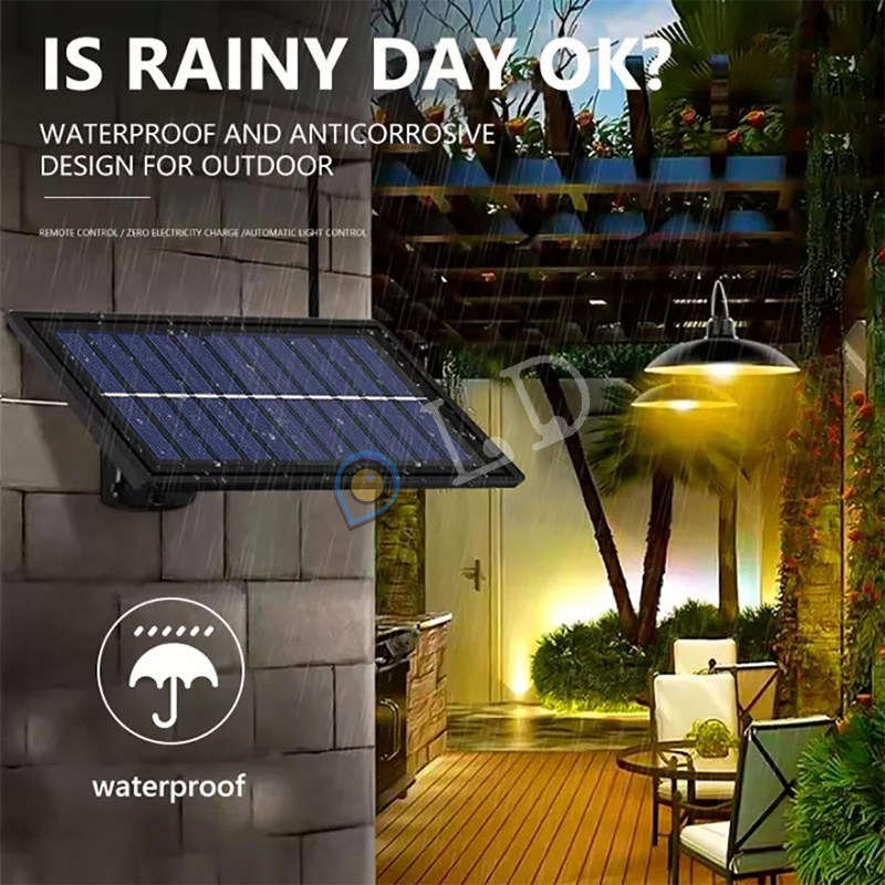 Double Head Lampu Surya Lampu Outdoor Solar Pendant Light IP65 Waterproof Outdoor Indoor Solar Lamp Dengan Garis Lampu Gantung Rumah Dalam Ruangan Lampu Langit-langit untuk Berkemah Taman Halaman