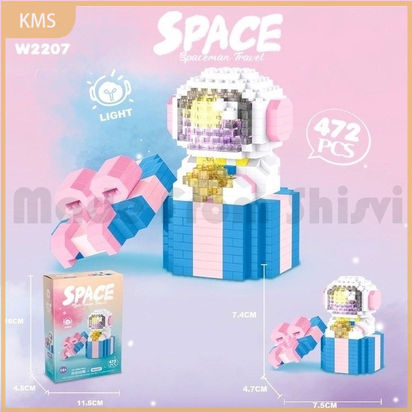 (300-400Pcs) Mainan Balok Bangunan Roket Astronot Mini Micro Dengan Lampu Untuk Hadiah Anak