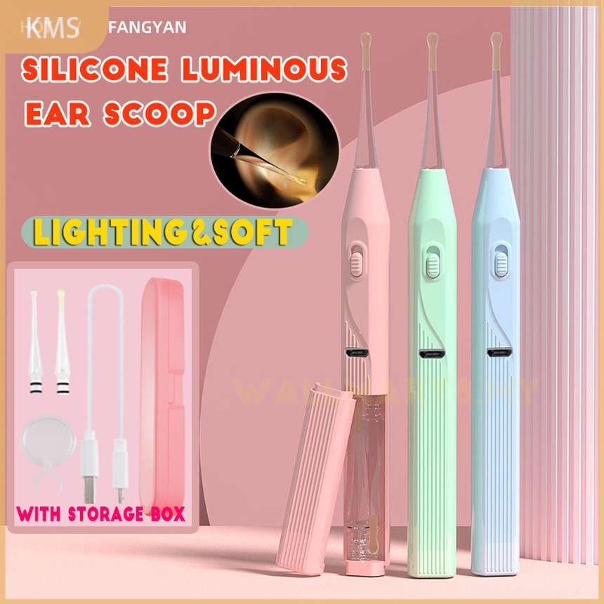 (with Box) Korek Kuping Bahan Silikon Dengan Lampu Untuk Bayi / Anak-Anak