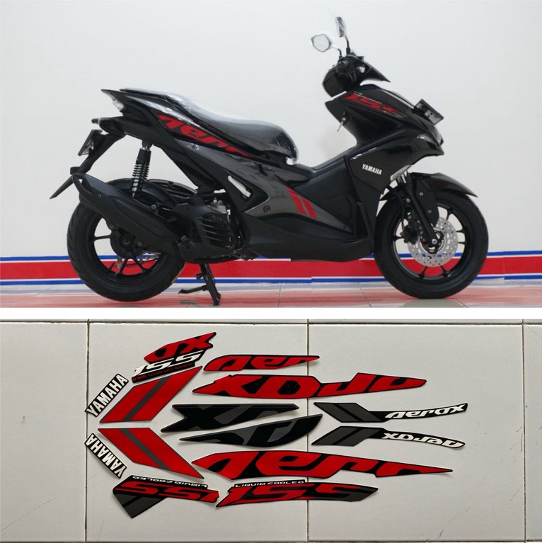 STIKER STRIPING LIS BODY YAMAHA AEROX 155 2019 FULL HITAM
