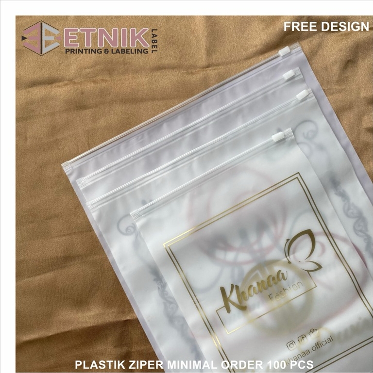 PLASTIK ZIPPER MINIMAL 50 PCS/ziper sablon custom/packing baju/plastik kemasan/plastik packing baju