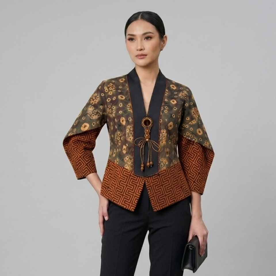 outer jumputan palembang batikgambangsuling dengan kombinasi batik