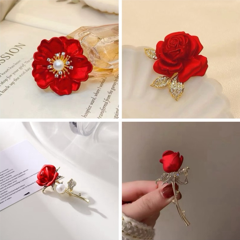 Bros Bunga Merah Elegan Mawar Dan Peony