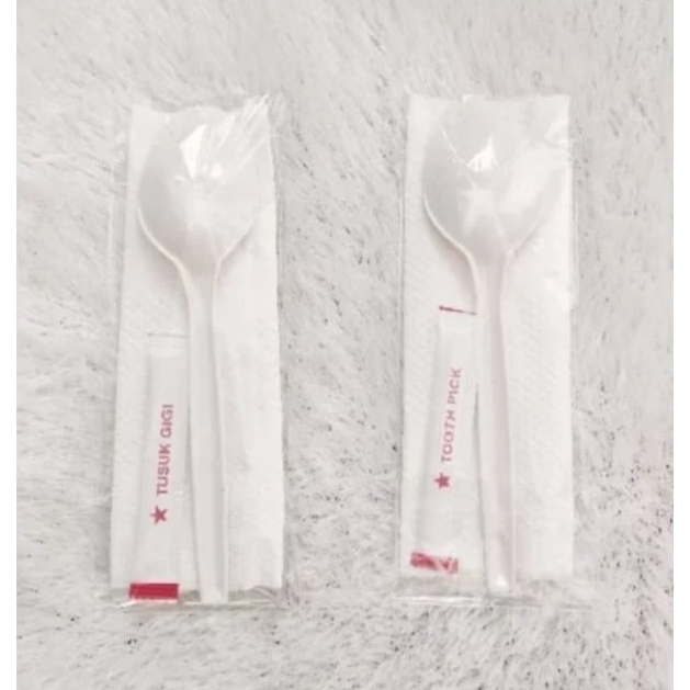 50 PCS SENDOK CATERING SET PLASTIK TISU TUSUK GIGI KATERING DUS