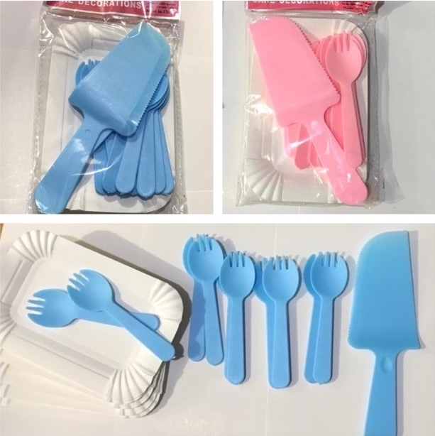 Set Piring Kertas Garpu Pisau Plastik Kue Ulang Tahun