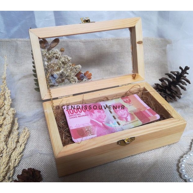 Ready stok Kotak uang mahar rustic dengan tutup aklirik - box uang mahar seserahan - box rustic
