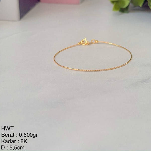Perhiasan Gelang Emas Kawat Polos Ringan HWT 8k/375