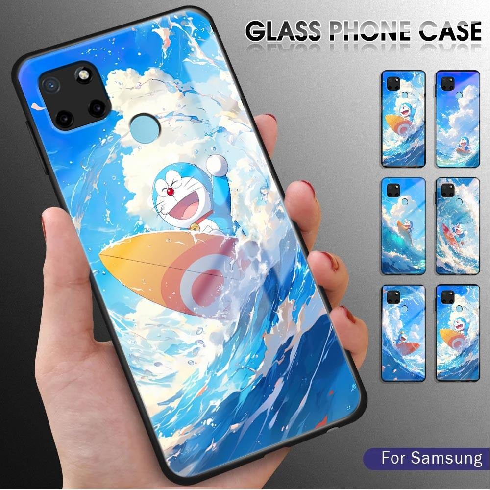 For Realme C21 Cartoon Doraemon Glossy Tempered Glass Case Scratch-Resistant Rear Cover Casing