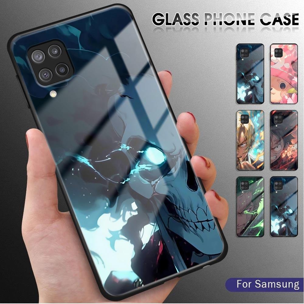 For Samsung Galaxy A12 5G M12 Anime One-Piece Luxury Glossy Tempered Glass Case Scratch-Resistant Re