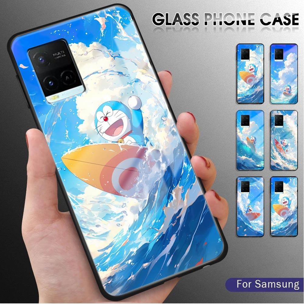 For Vivo Y21 Y21S Y21T Y21A Y33S Y33T Cartoon Doraemon Glossy Tempered Glass Case Scratch-Resistant 