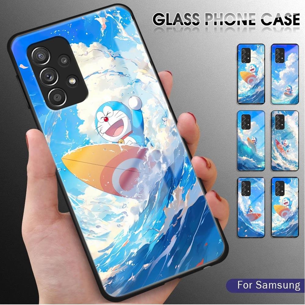 For Samsung Galaxy A52 A52S 5G Cartoon Doraemon Glossy Tempered Glass Case Scratch-Resistant Rear Co