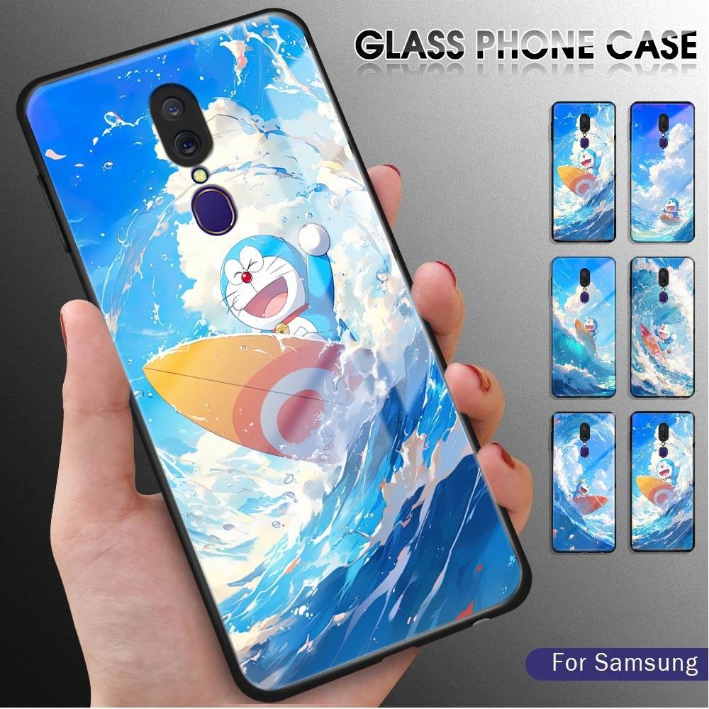For OPPO F11 F11 Pro Cartoon Doraemon Glossy Tempered Glass Case Scratch-Resistant Rear Cover Casing