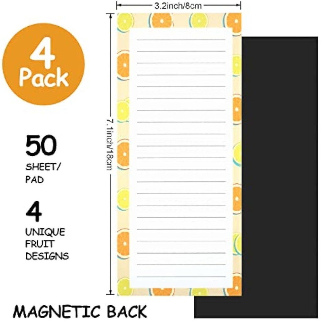 

Bview Art 4 Books (200Pcs) Magnetic Tearable Notepad - Soft Fridge Stickers With Fruit Design For