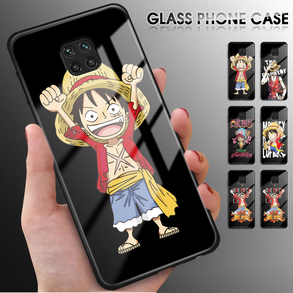 For Xiaomi Redmi Note 9 Pro 9S Anime Luffy Luxury Glossy Tempered Glass Case Scratch-Resistant Rear 