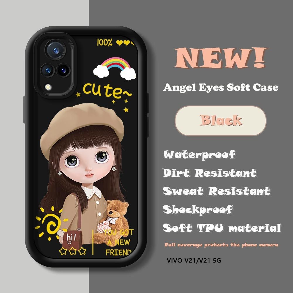 Untuk Vivo V21 4G 5G V21E Cute Girl Phone Casing Soft Silicone TPU Full Cover Protect Case