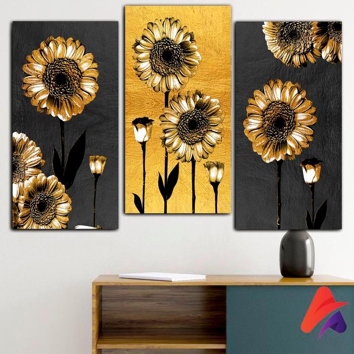 HIASAN DINDING BUNGA MATAHARI GOLD ABSTRAK BUNGA WALL DECOR HIASAN DINDING KAMAR PAJANGAN RUANGAN
