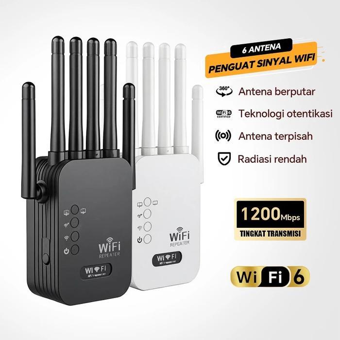 COD Repeater WiFi 1200Mbps 6 Antena Dual Band 2.4G&5GPenguat Sinyal Tembus TembokExtender Router