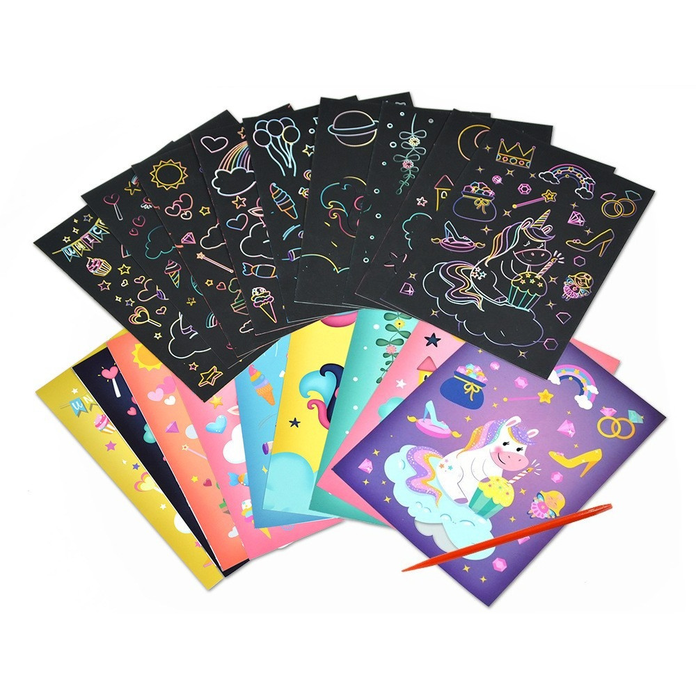 Kids Scratch Paper Art Set Scratch Off Rainbow Magic Paper with Bamboo Stylus Black Scratch Notes