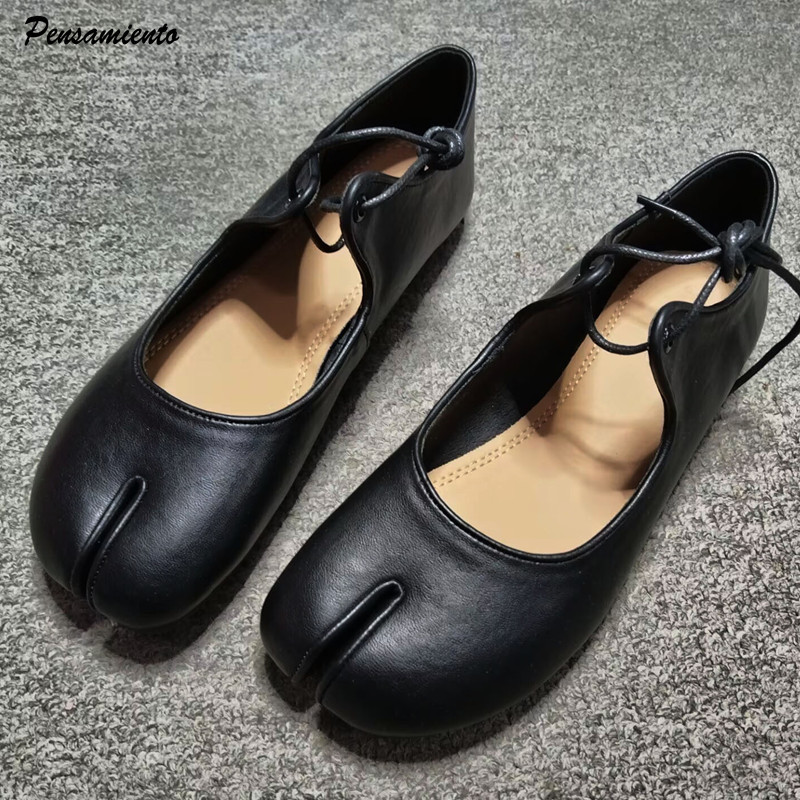 Fashion Split toe Leather Women Ballet Flats Comfortable Soft Sole Mary Janes Tabi Walking Loafers
