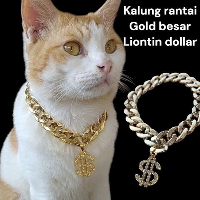 Youthfulyield Kalung Kucing Kalung Anjing Rantai Gold Besar Liontin Dollar