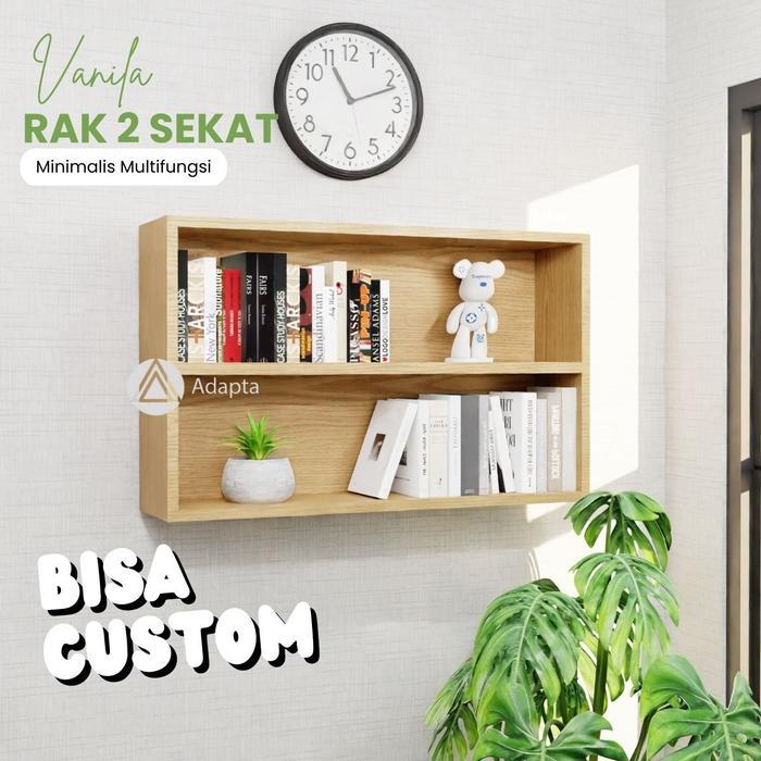 Adapta - Rak 2 Tingkat Kayu Panjang - Rak Tas Aesthetic - Rak Kayu Dinding Tempel - Rak 2 Susun
