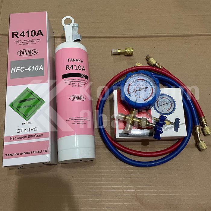 Paket isi freon R410a dengan manifold , selang R410A