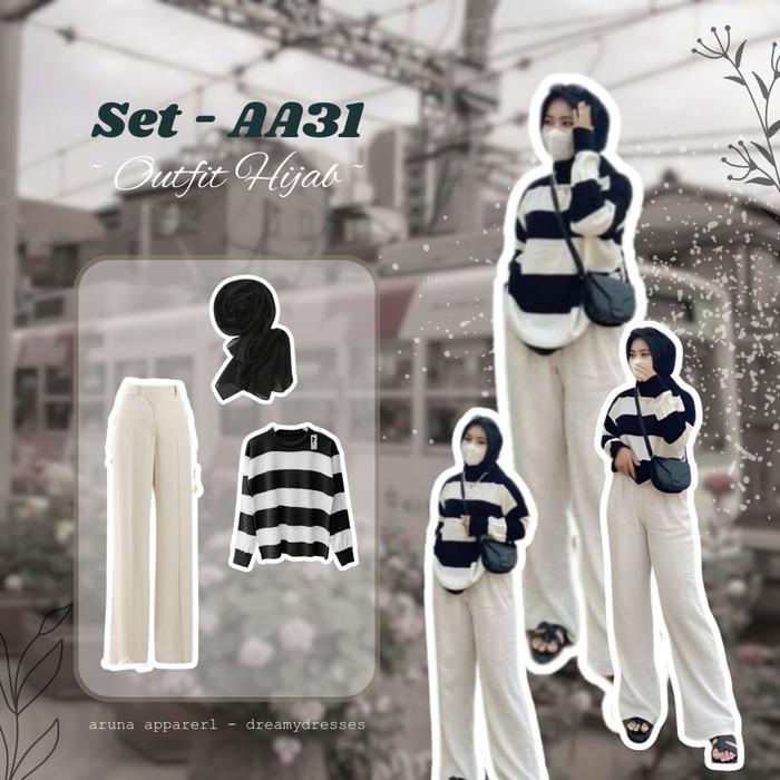 3in 1 One Set Wanita OOTD Hijab Setelan Wanita Kekinian Setelan Anak Perempuan One Set OOTD Kekinian