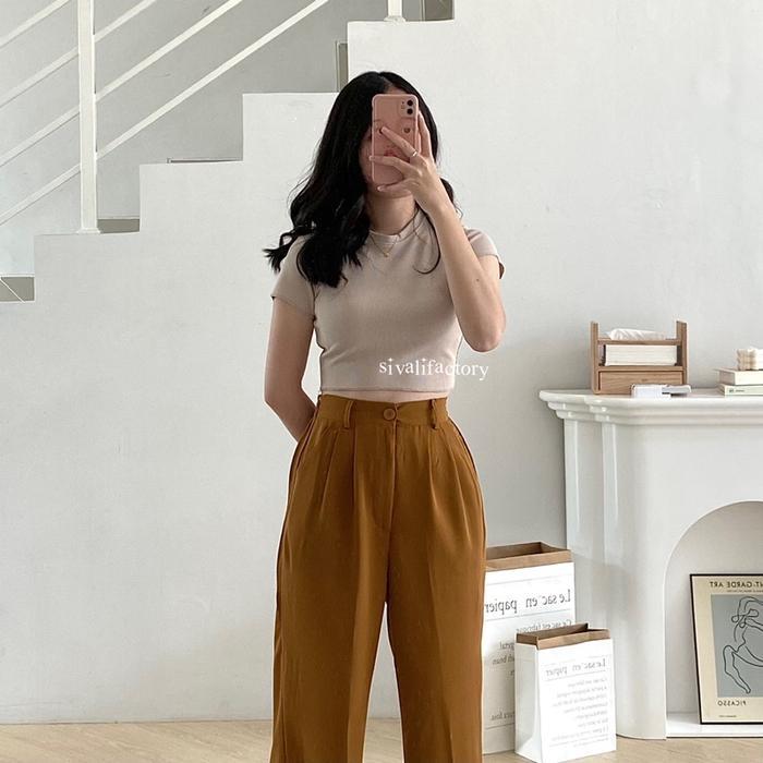 SIVALI Basic Crop Top Knit Rib Tebal Premium - Baju Atasan Kaos Wanita Inner Rajut Lengan Pendek