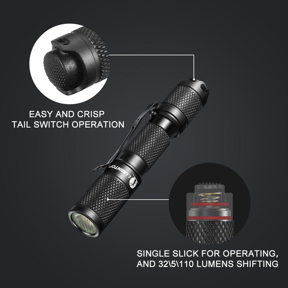 LUMINTOP EDC Mini Flashlight Tool AAA 3 Outputs IP68 Waterproof High-Power LED Easy to Carry 110