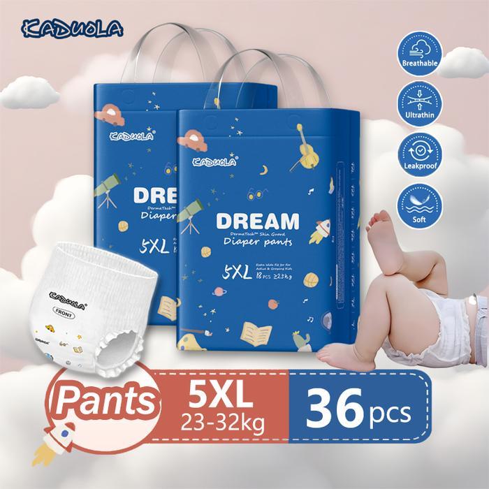 TEREMURAHTERLARIS READY SILAHKAN DIORDER KADUOLA POPOK BAYI DREAM PANTS 5XL 36PCS UKURAN 23-32KG